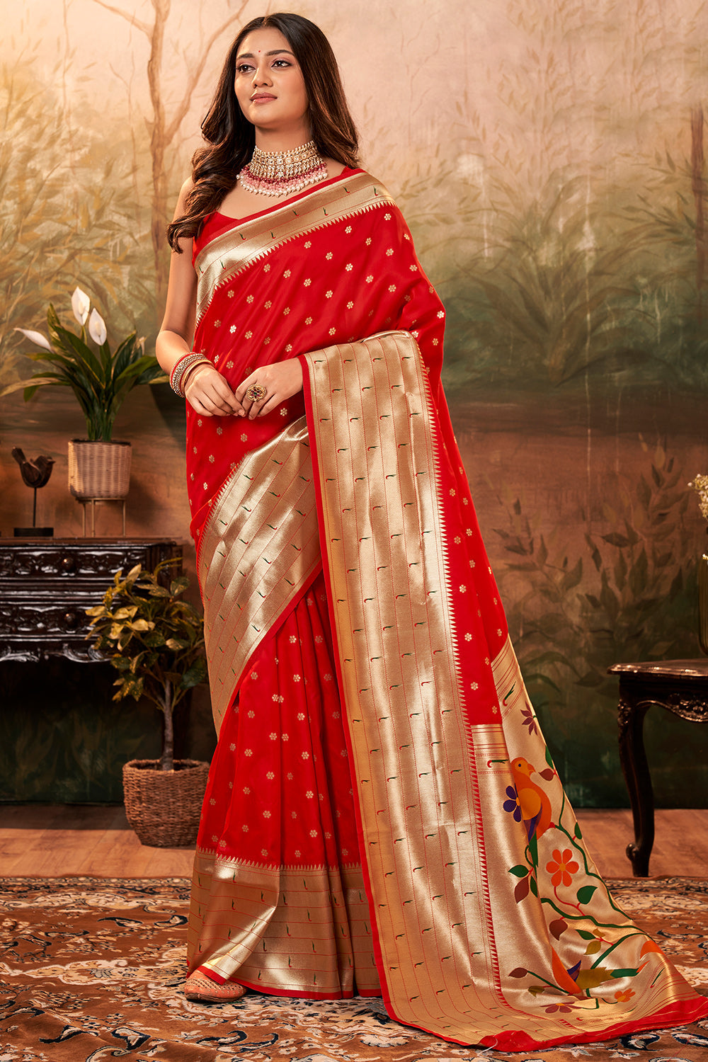 Orange Paithani Silk With Zari Weaving Saree