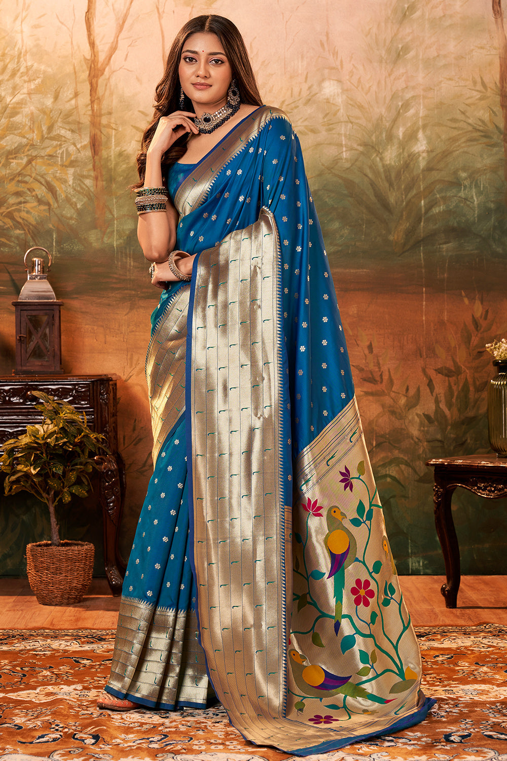 Blue Paithani Silk With Zari Weaving Saree