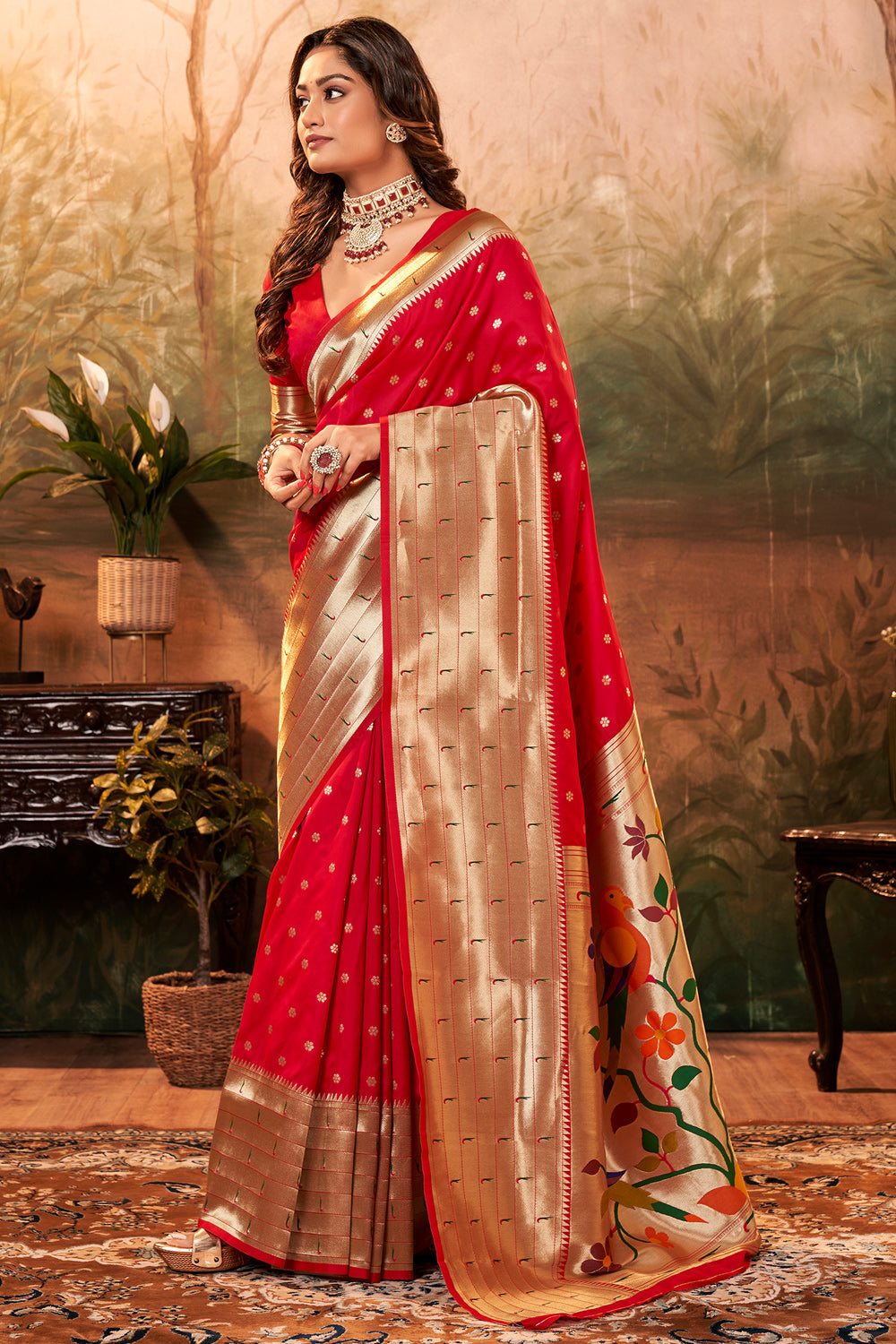 Red Paithani Silk With Zari Weaving Saree