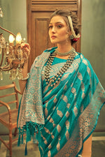 Ocean Blue Banarasi Silk Saree