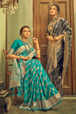 Ocean Blue Banarasi Silk Saree