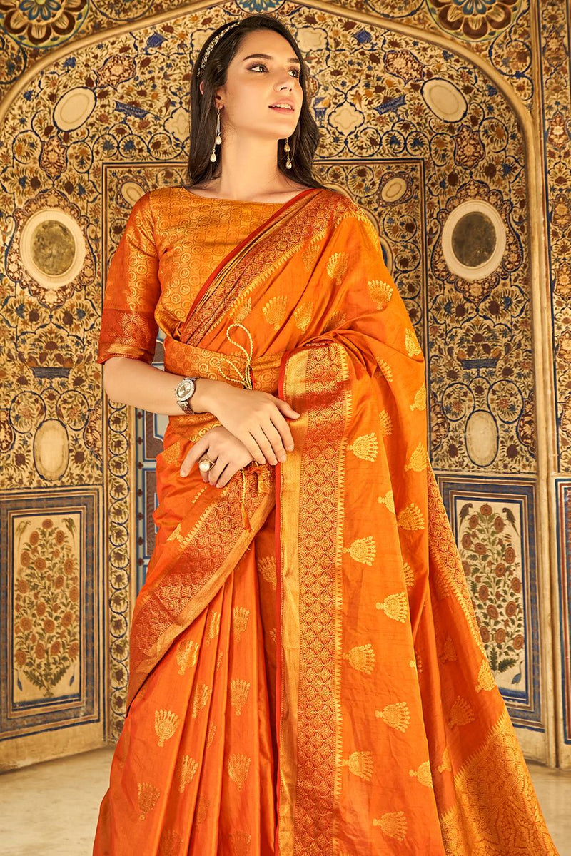 Tangerine Orange Silk Saree