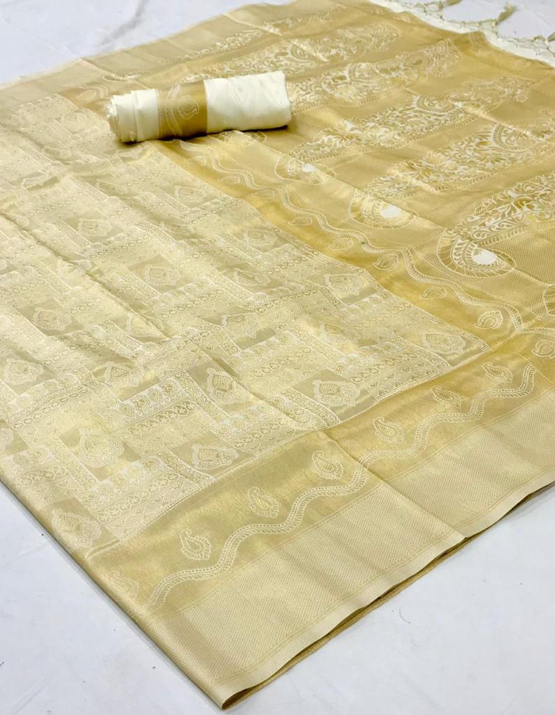 Off White Shimmery Kanjivaram Saree