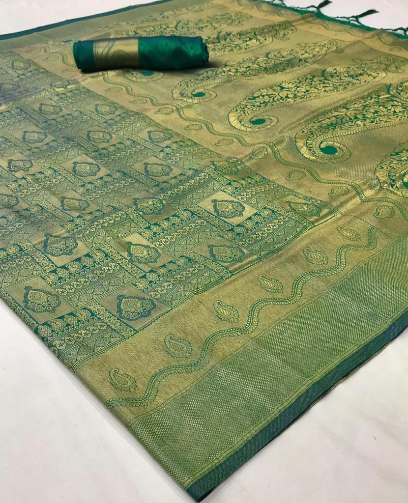 Pine Green Shimmery Kanjivaram Saree