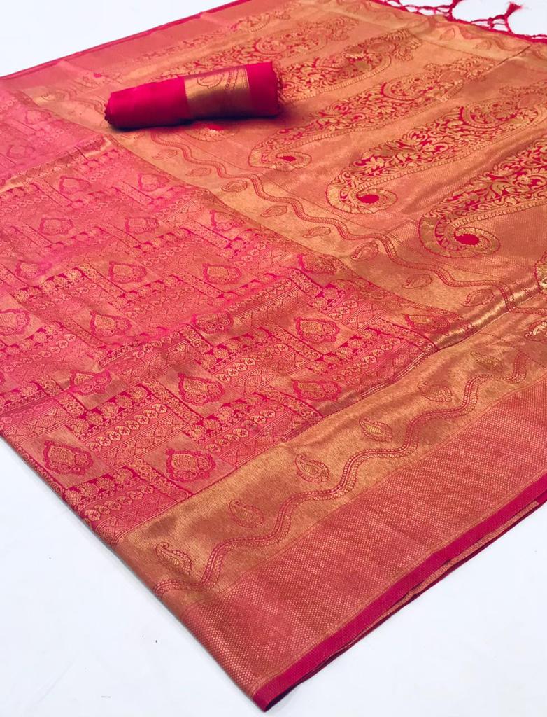 Magenta Pink Shimmery Kanjivaram Saree