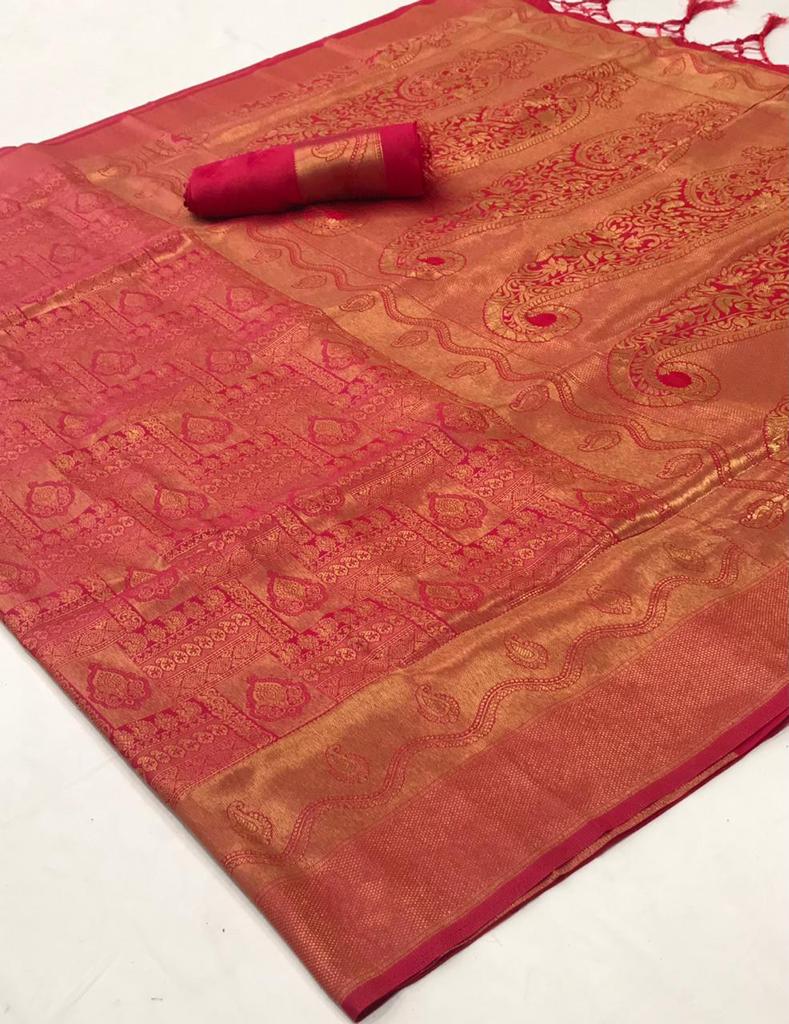 Hot Pink Shimmery Kanjivaram Saree