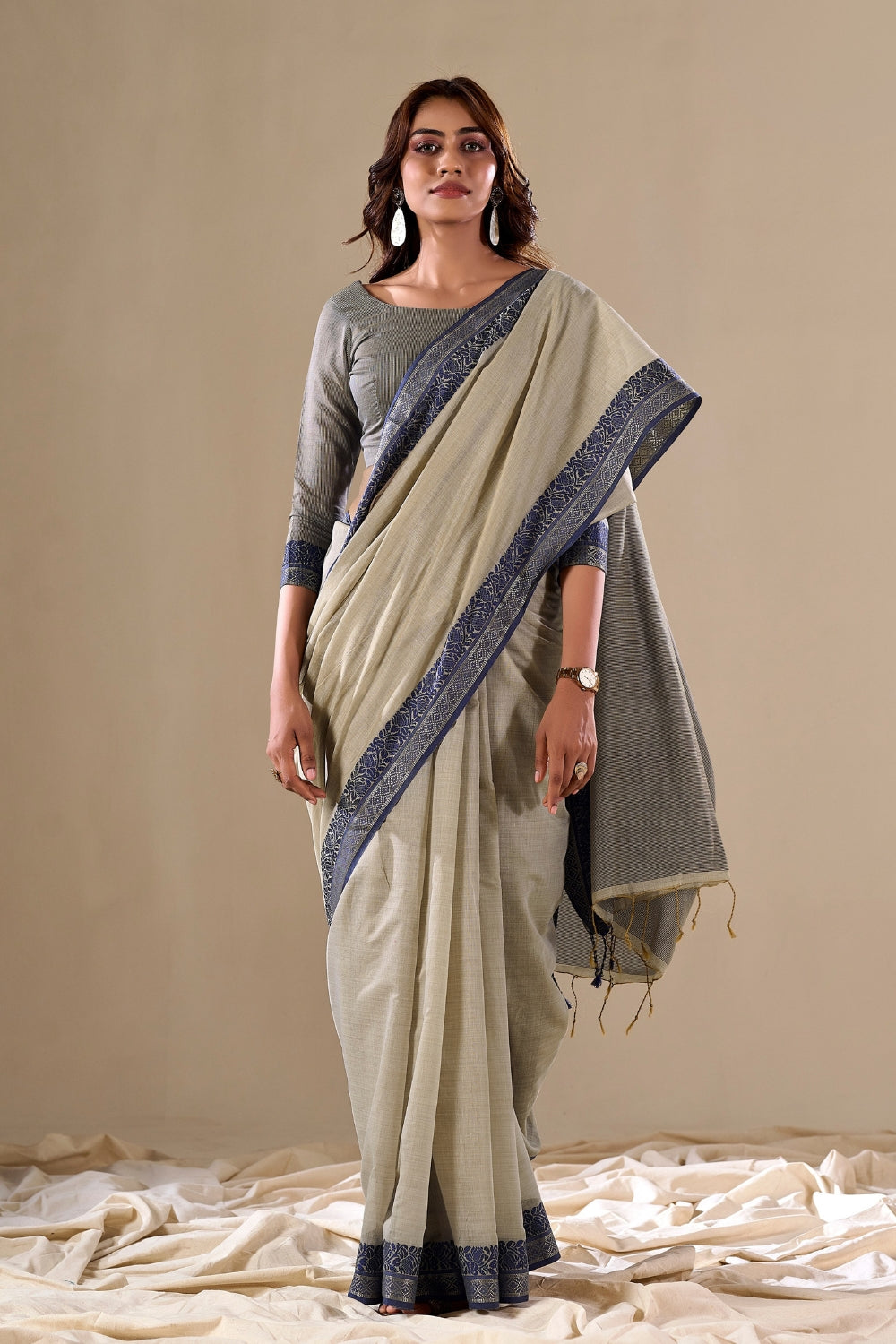 Light Grey Cotton Saree