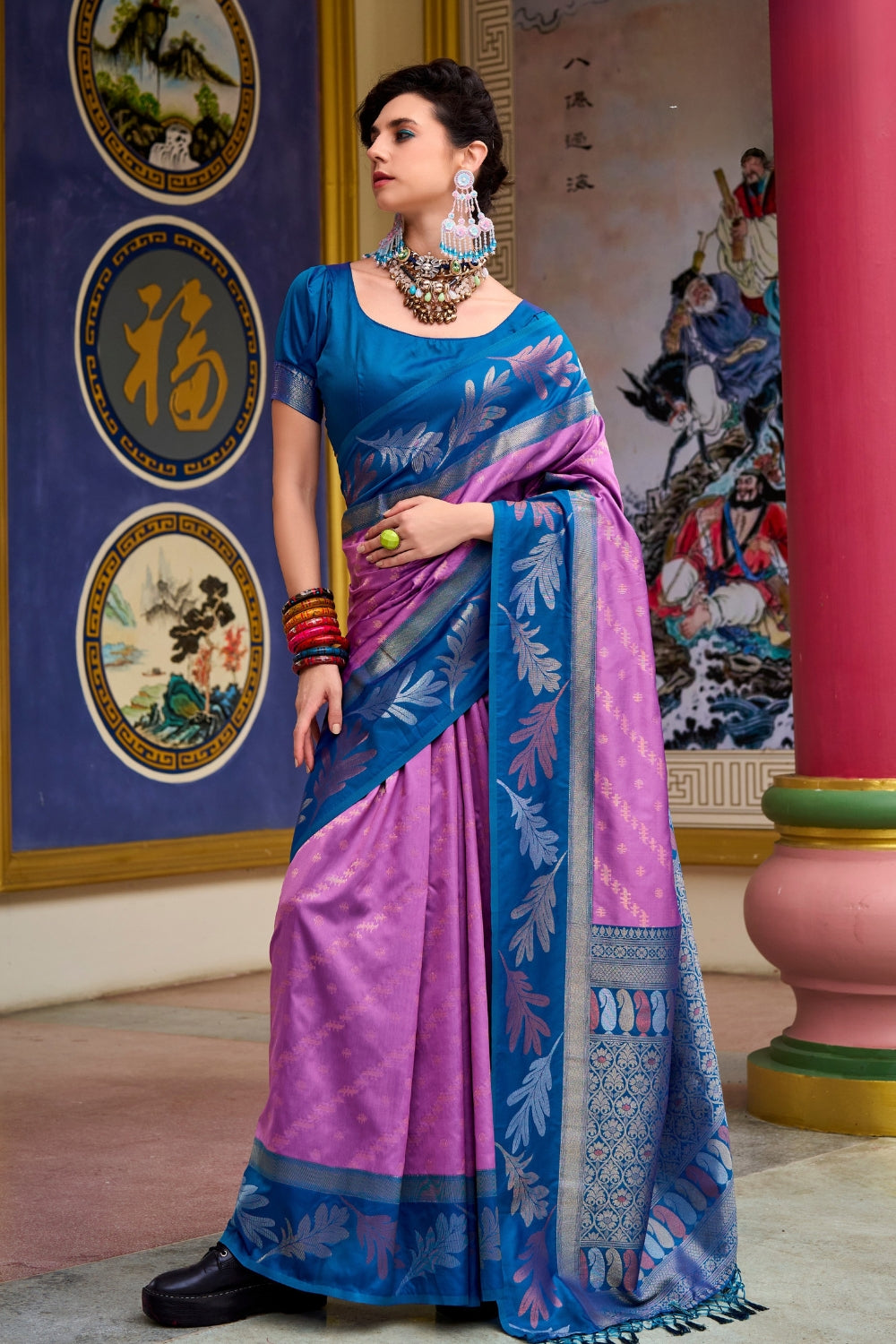 Violet Purple Banarasi Saree