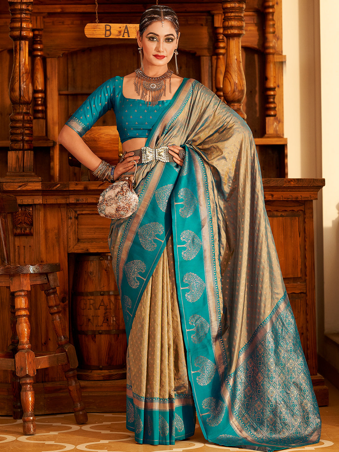 Copper Gold Soft Banarasi Paithani with Copper Zari Weaving Saree