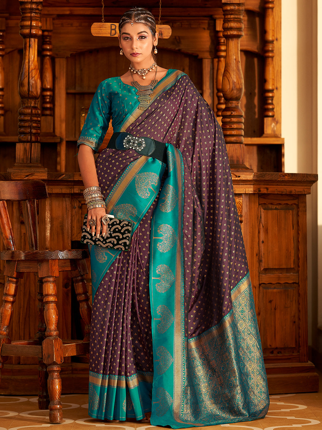 Dark Purple Soft Banarasi Paithani with Copper Zari Weaving Saree