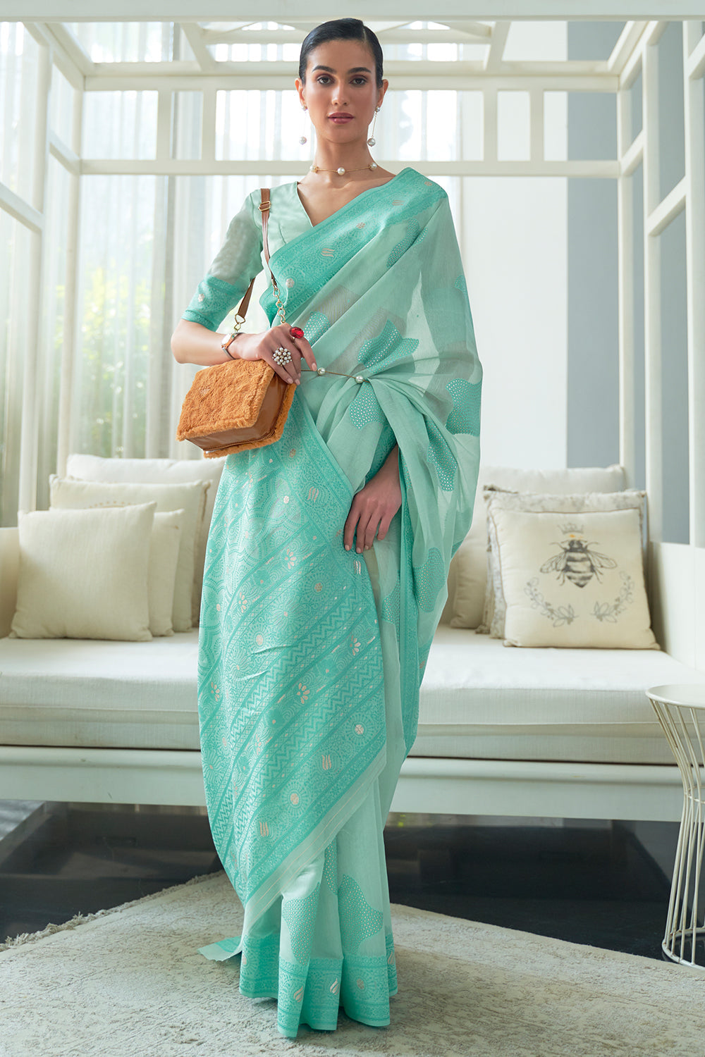 Turquoise Blue Chikankari Saree