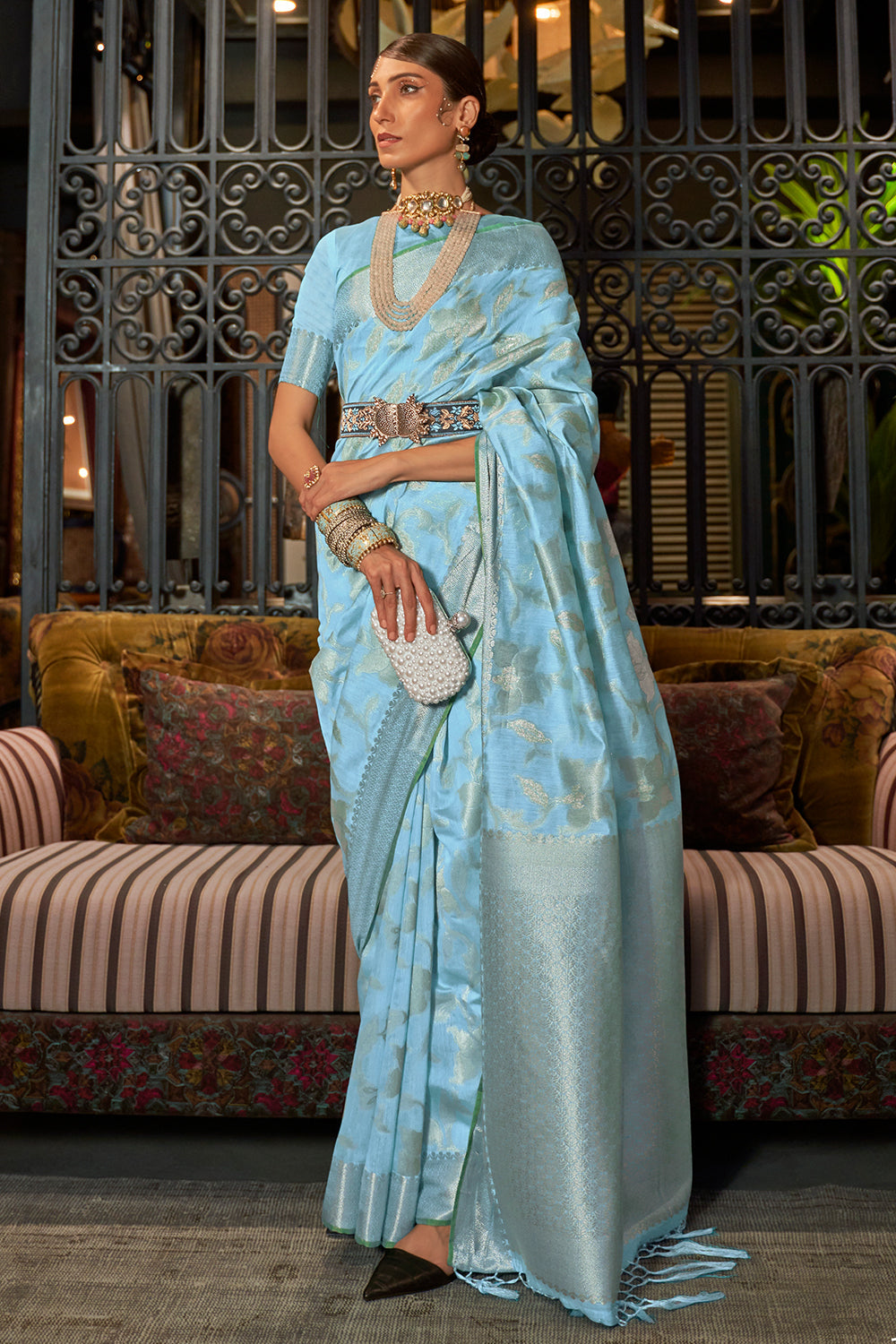 Baby Blue Kanjivaram Saree