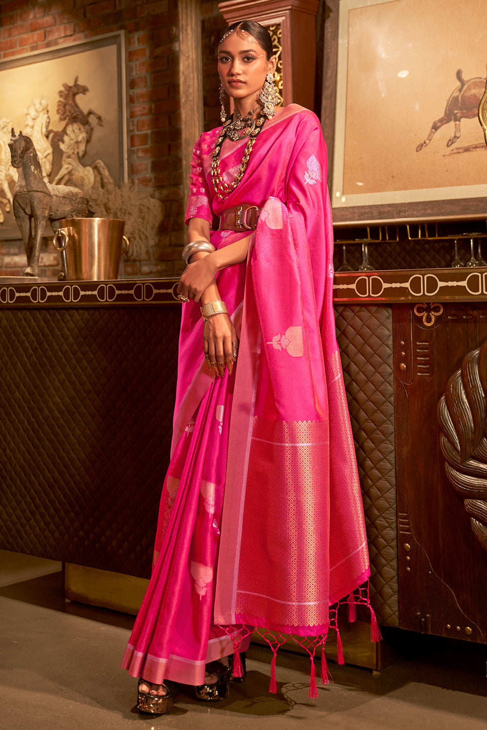 Hot Pink Kanjivaram Saree