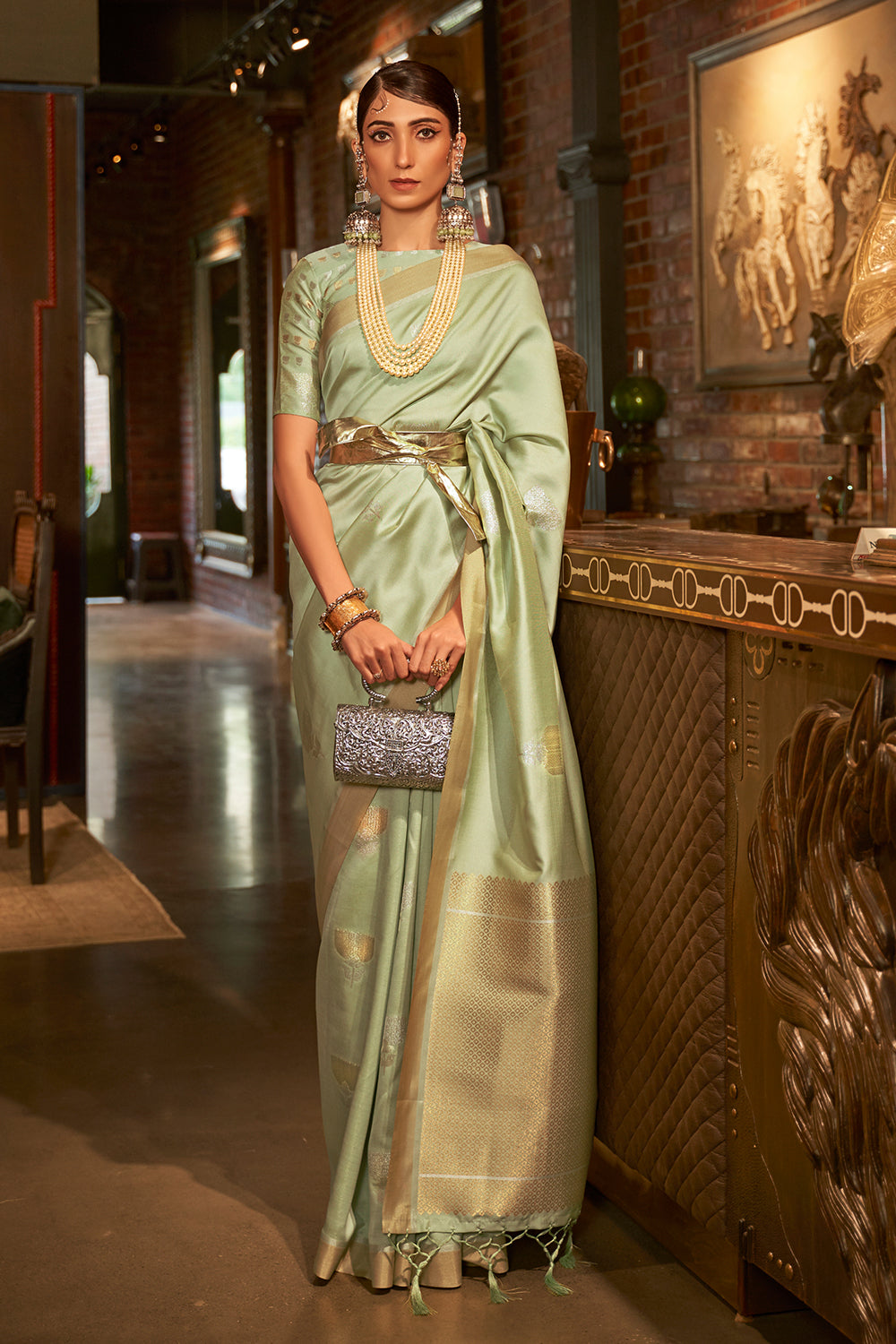 Mint Green Kanjivaram Saree