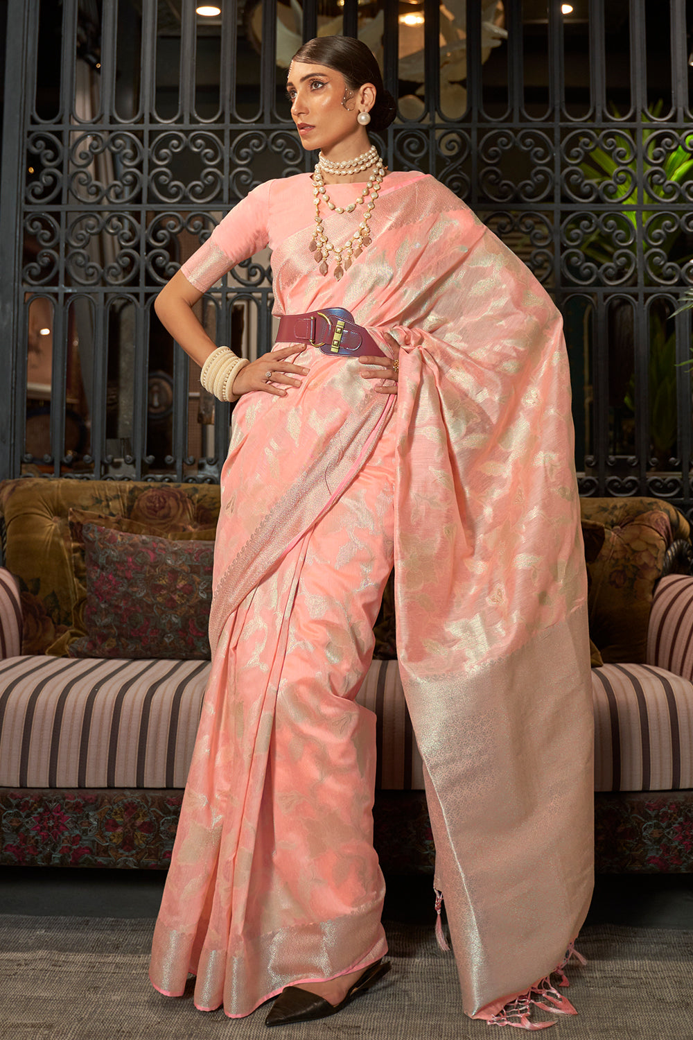 Peach Kanjivaram Saree