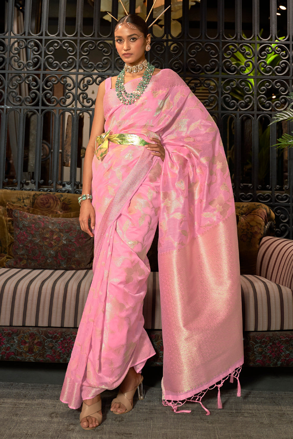 Rose Pink Kanjivaram Saree