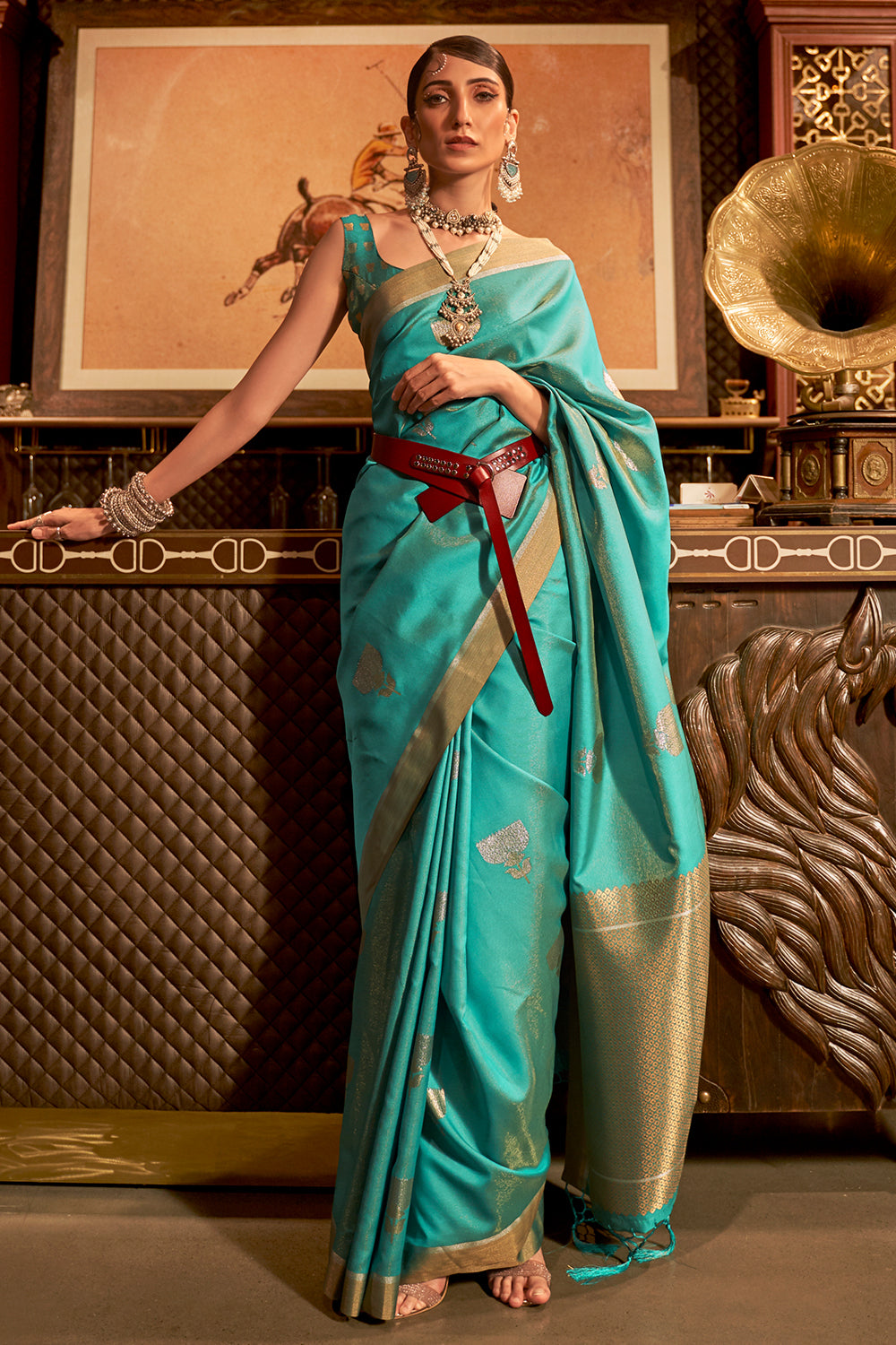 Turquoise Blue Kanjivaram Saree