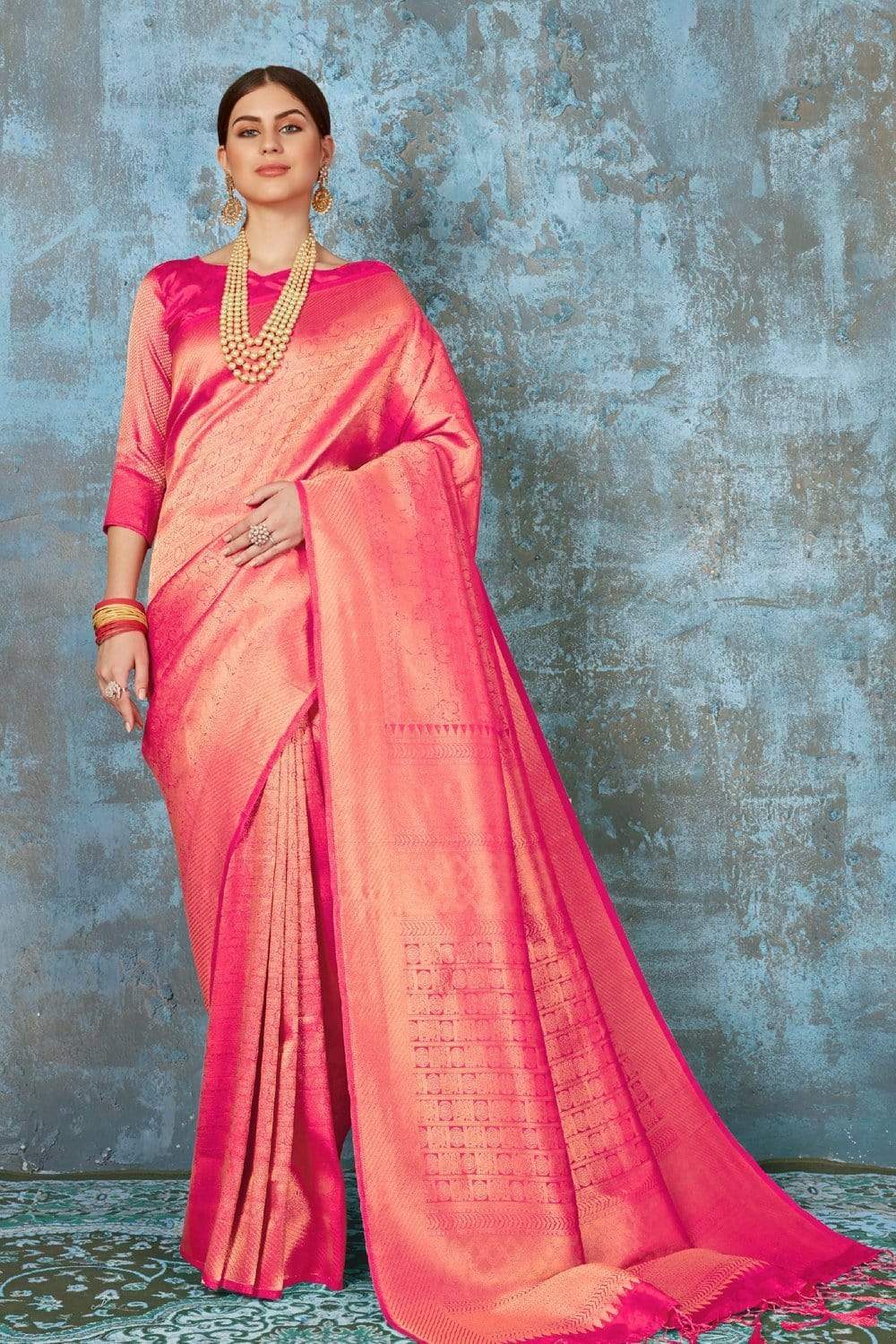 Watermelon Pink Woven Kanjivaram Saree - Special Wedding Edition