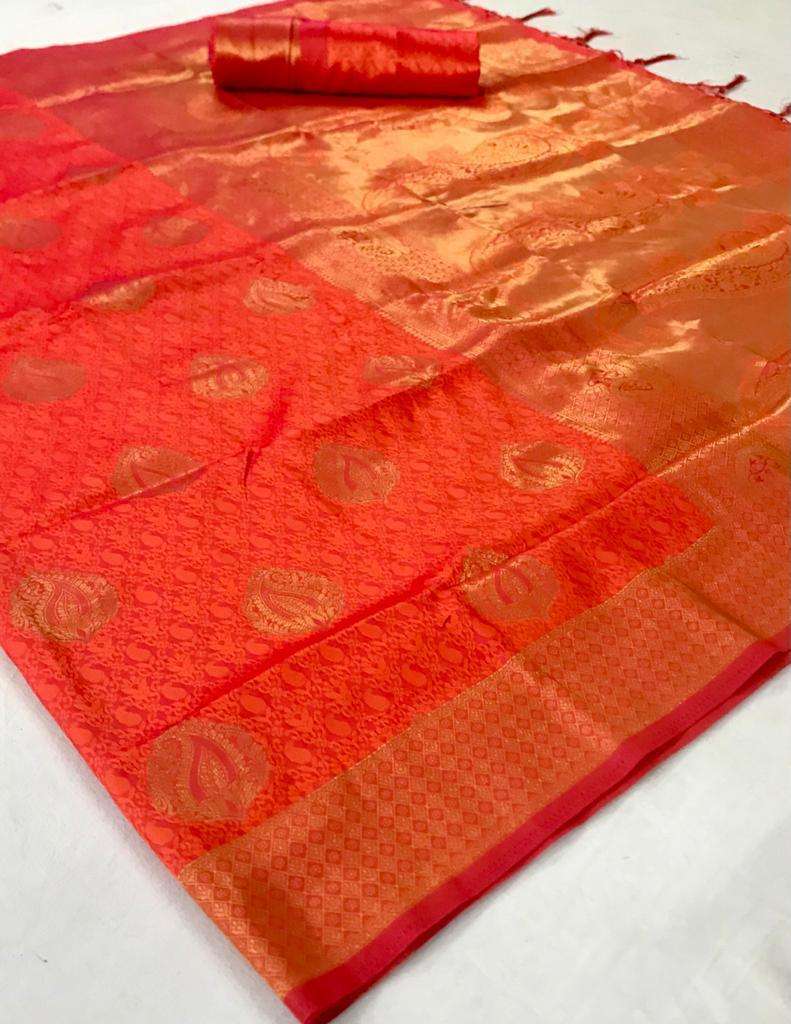 Flaming Orange Banarasi Saree