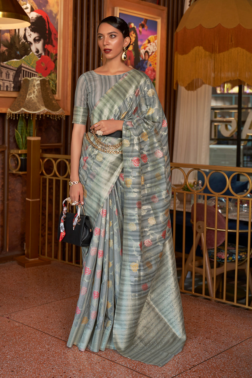 Pewter Grey Linen Saree