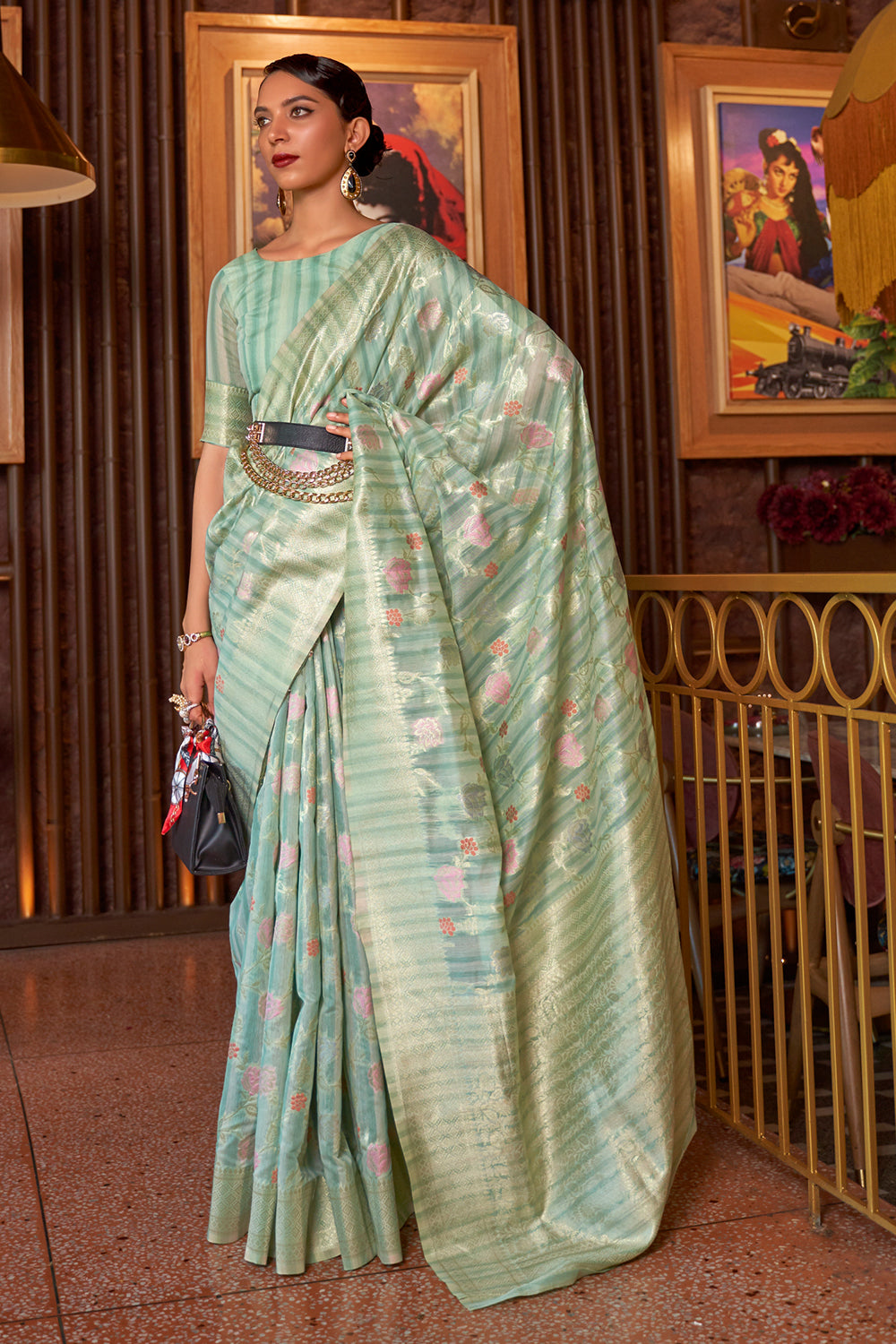 Teal Blue Linen Saree