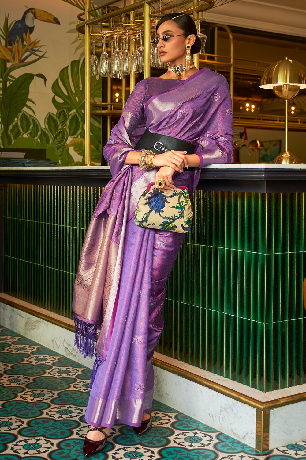 French Violet Organza Saree