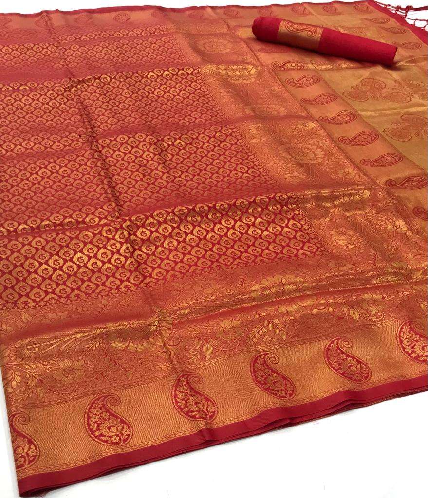 Rose Red Kanjivaram Saree