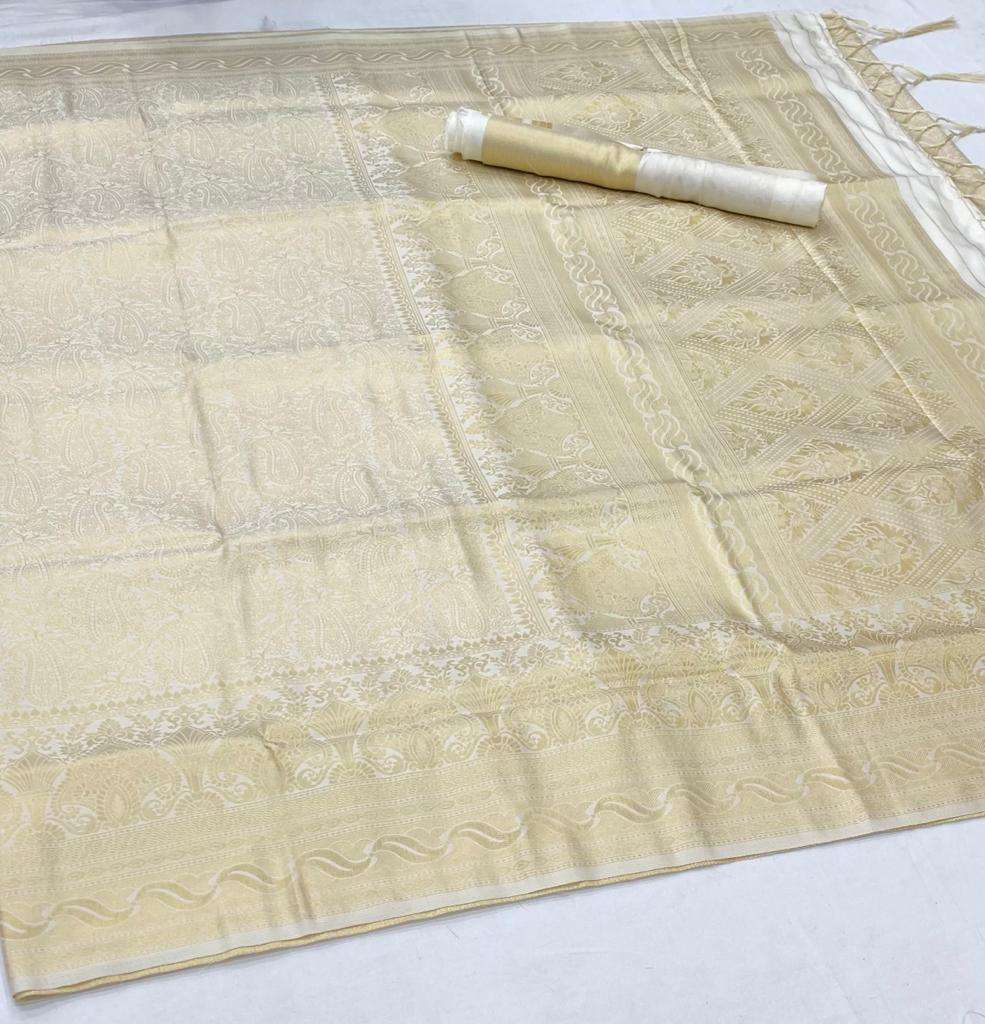 Cream White Kanjivaram Saree