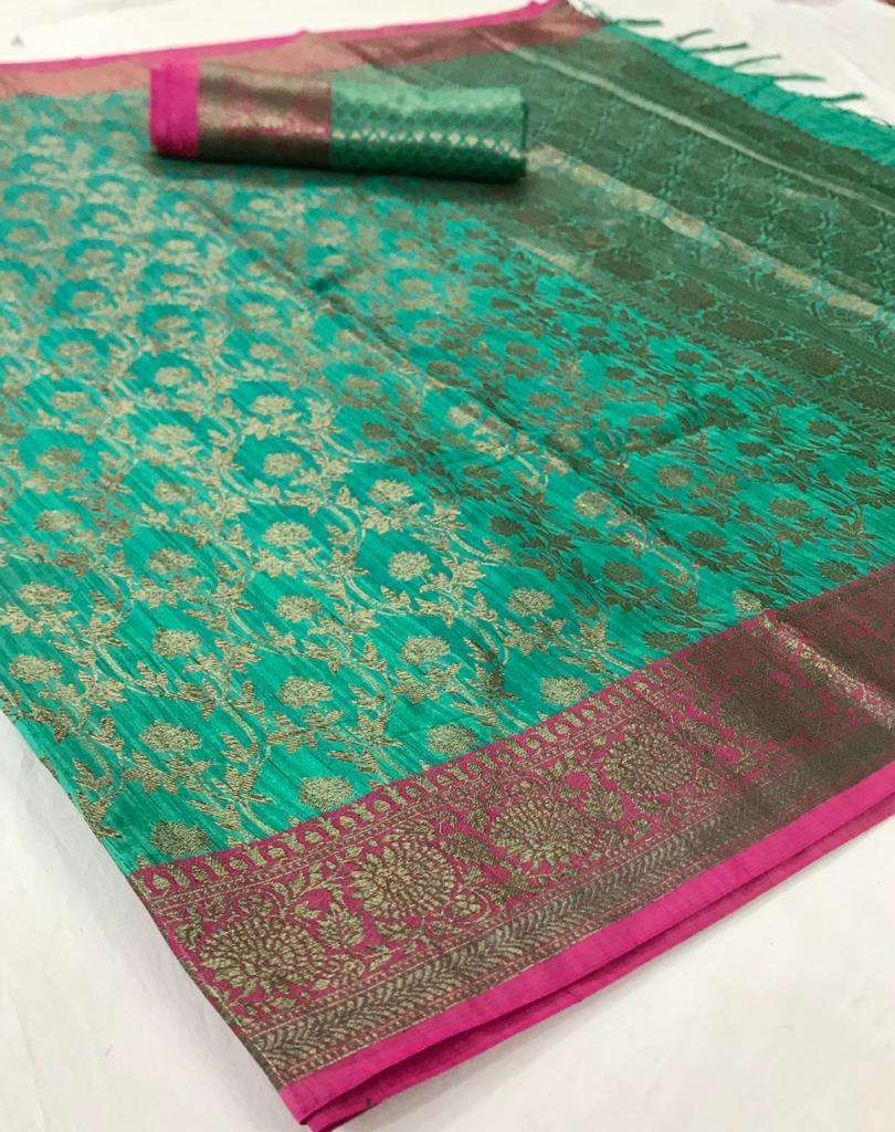 Teal Blue Zari Woven South Silk Saree