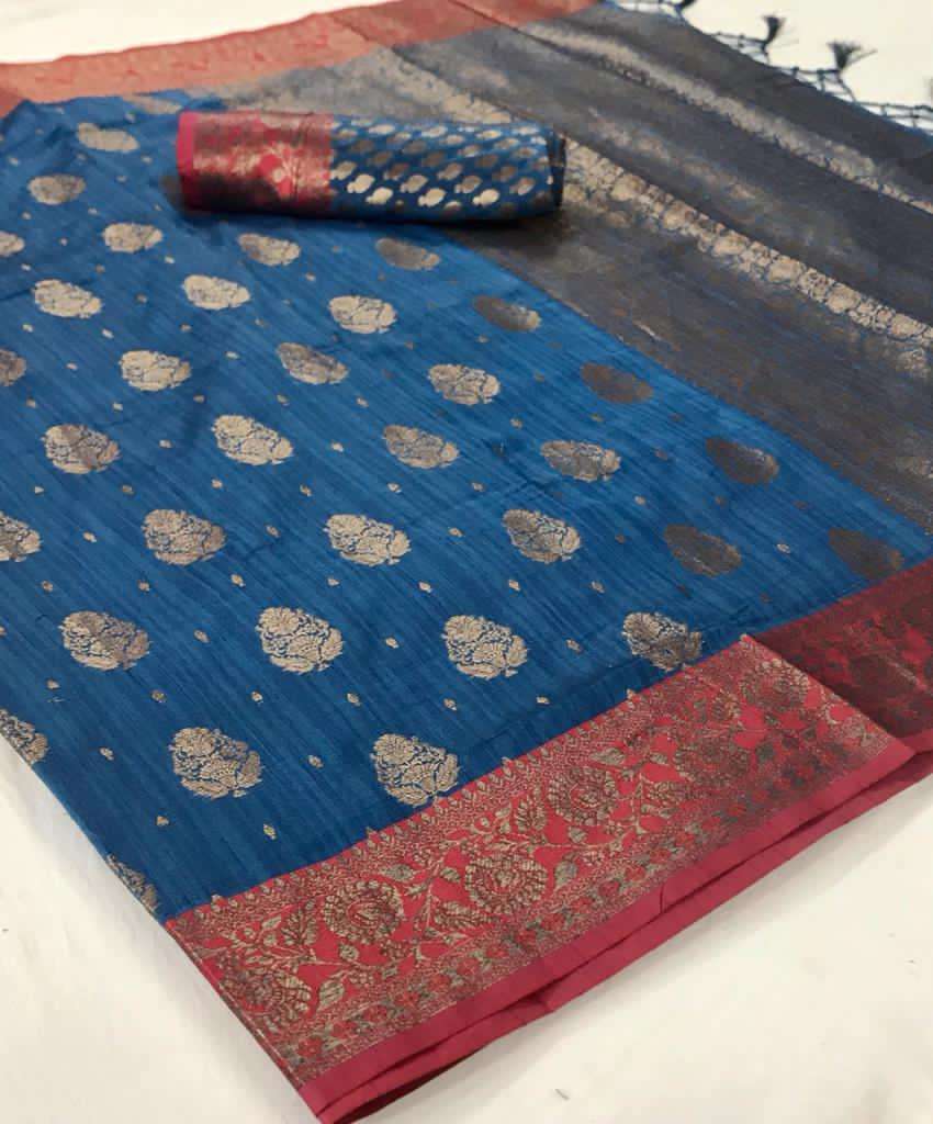 Star Blue Zari Woven South Silk Saree