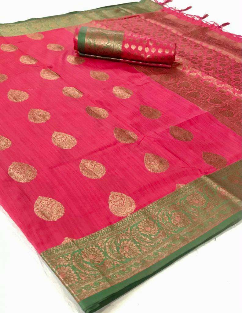 Ruby Pink Zari Woven South Silk Saree