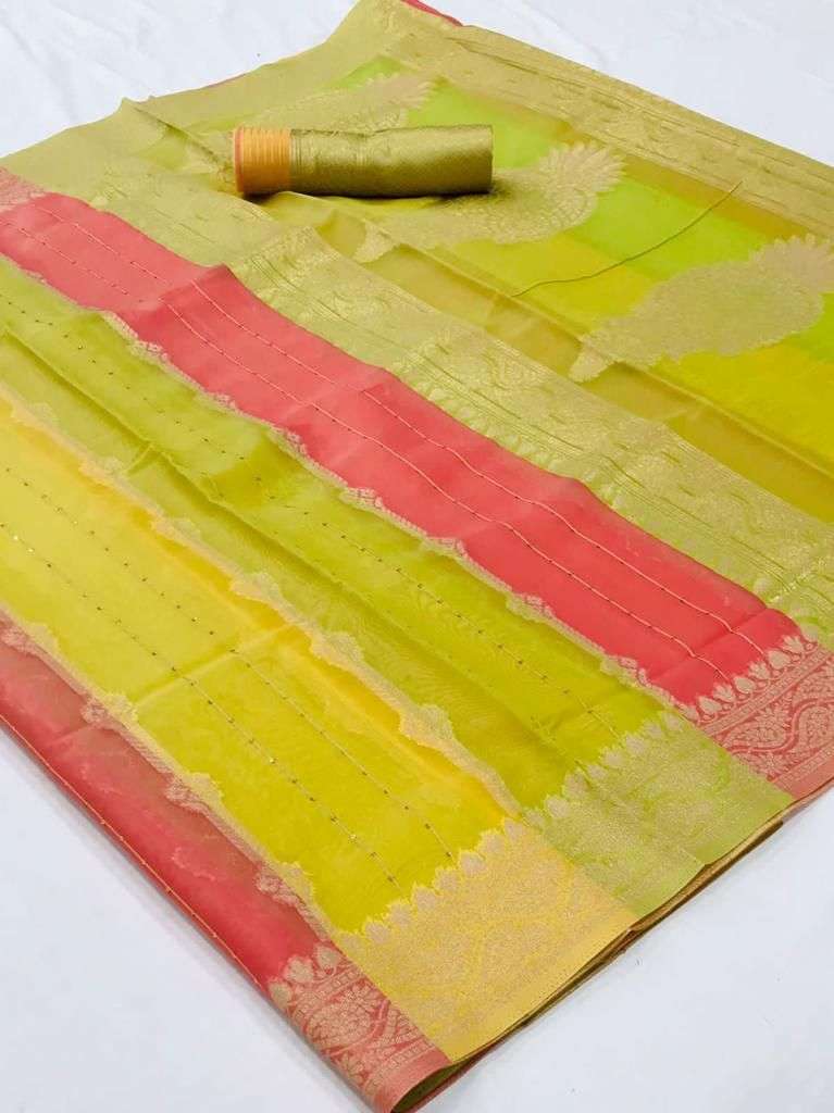 Green And Pink Organza Saree