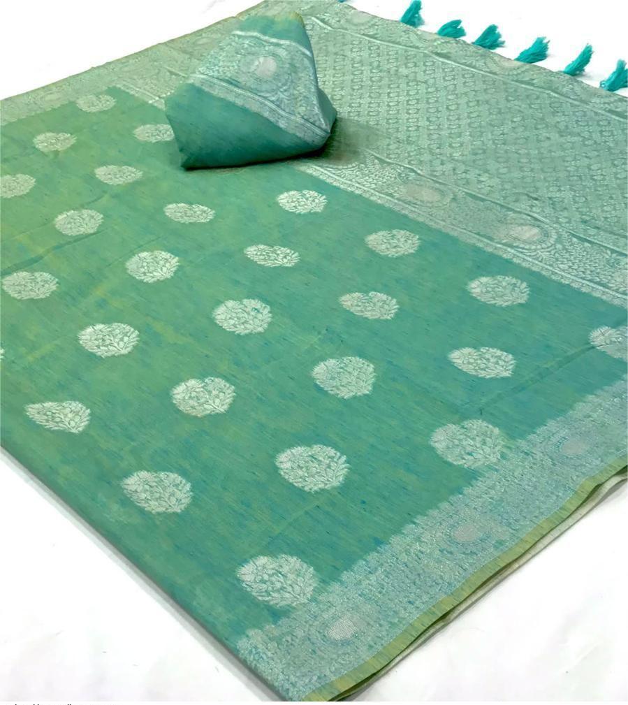 China Blue Linen Saree