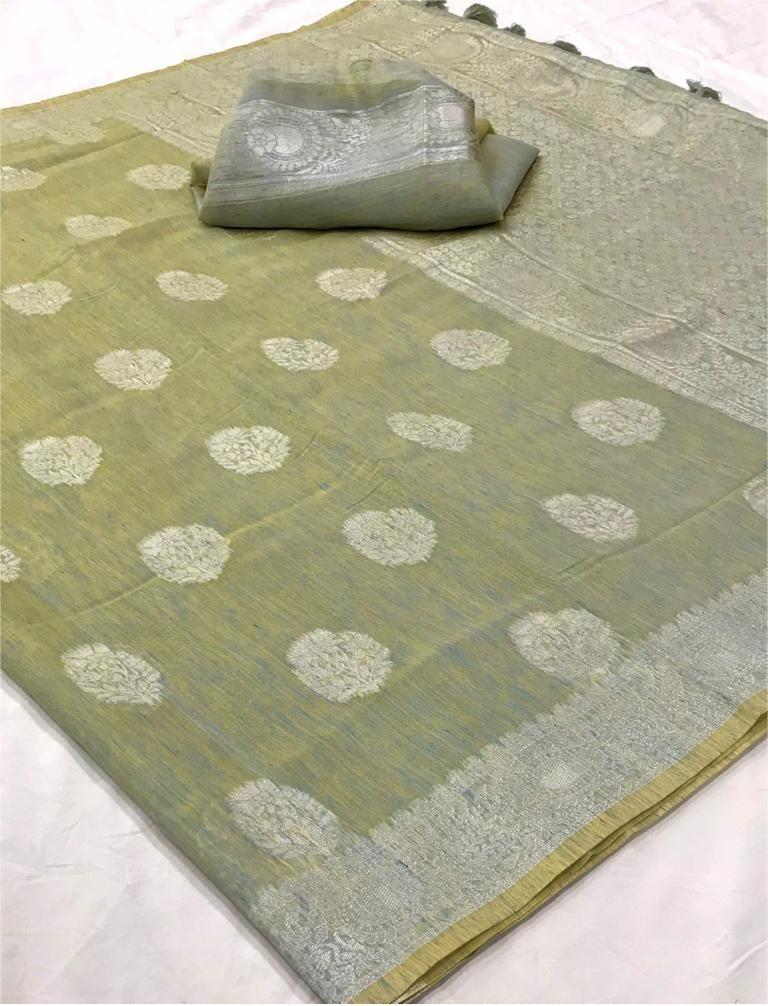 Pastel Grey Linen Saree