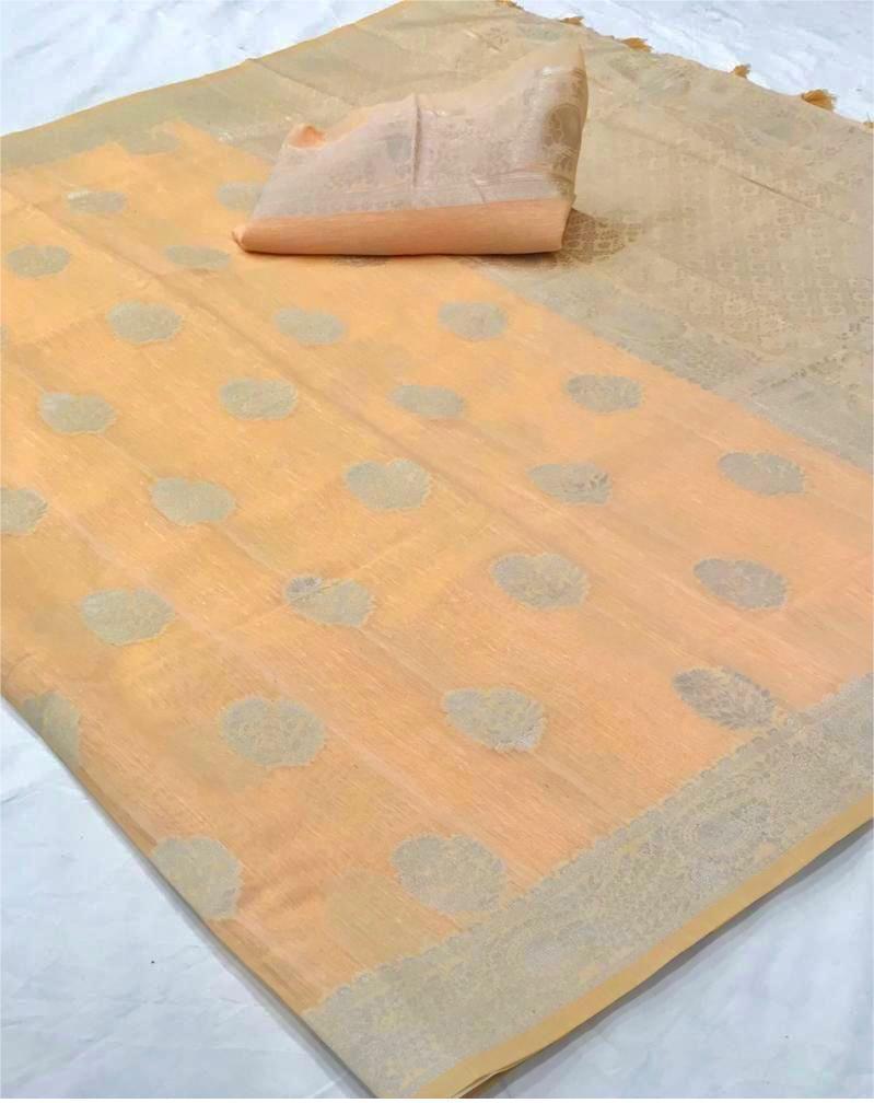 Melon Orange Linen Saree