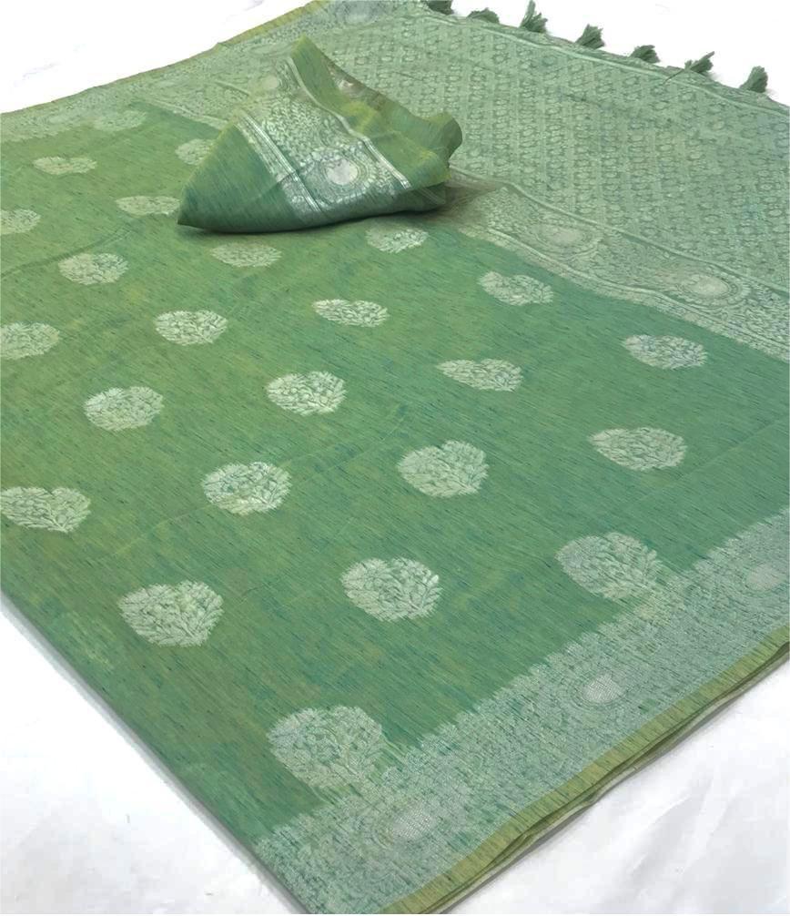 Teal Green Linen Saree