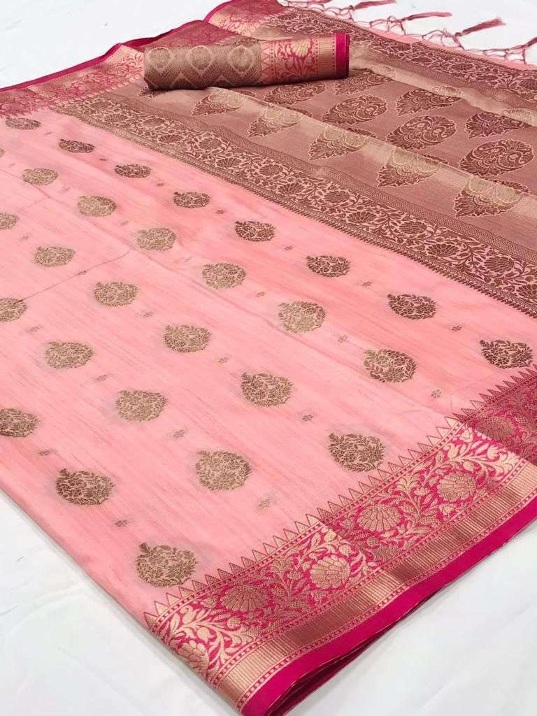 French Pink Cotton Saree