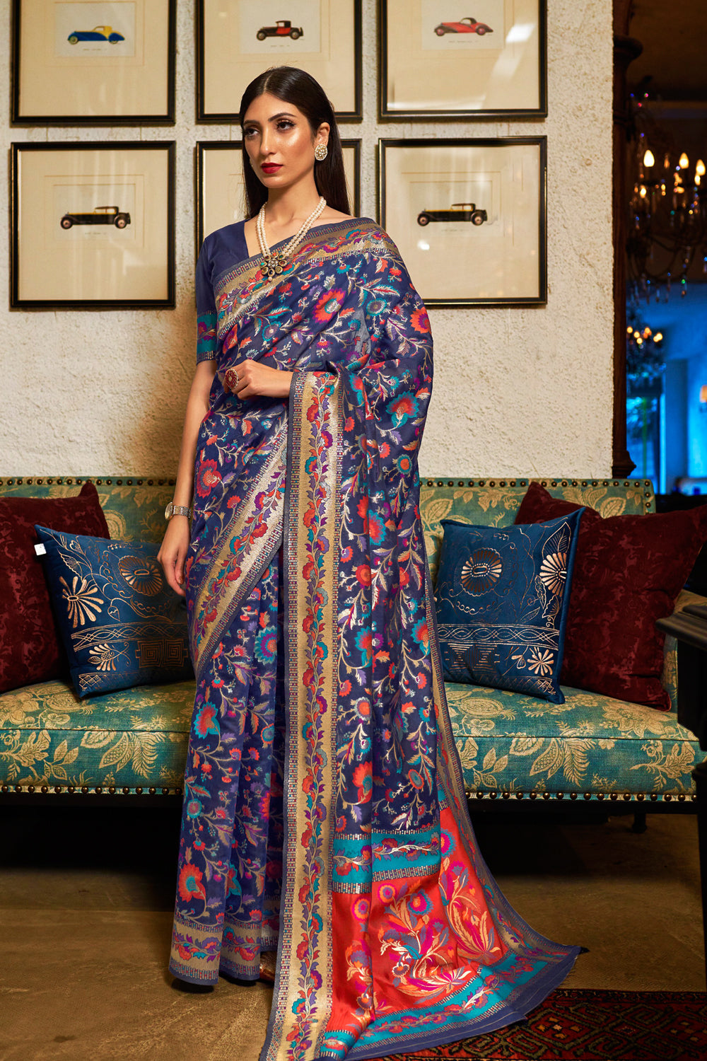 Berry Blue Banarasi Saree