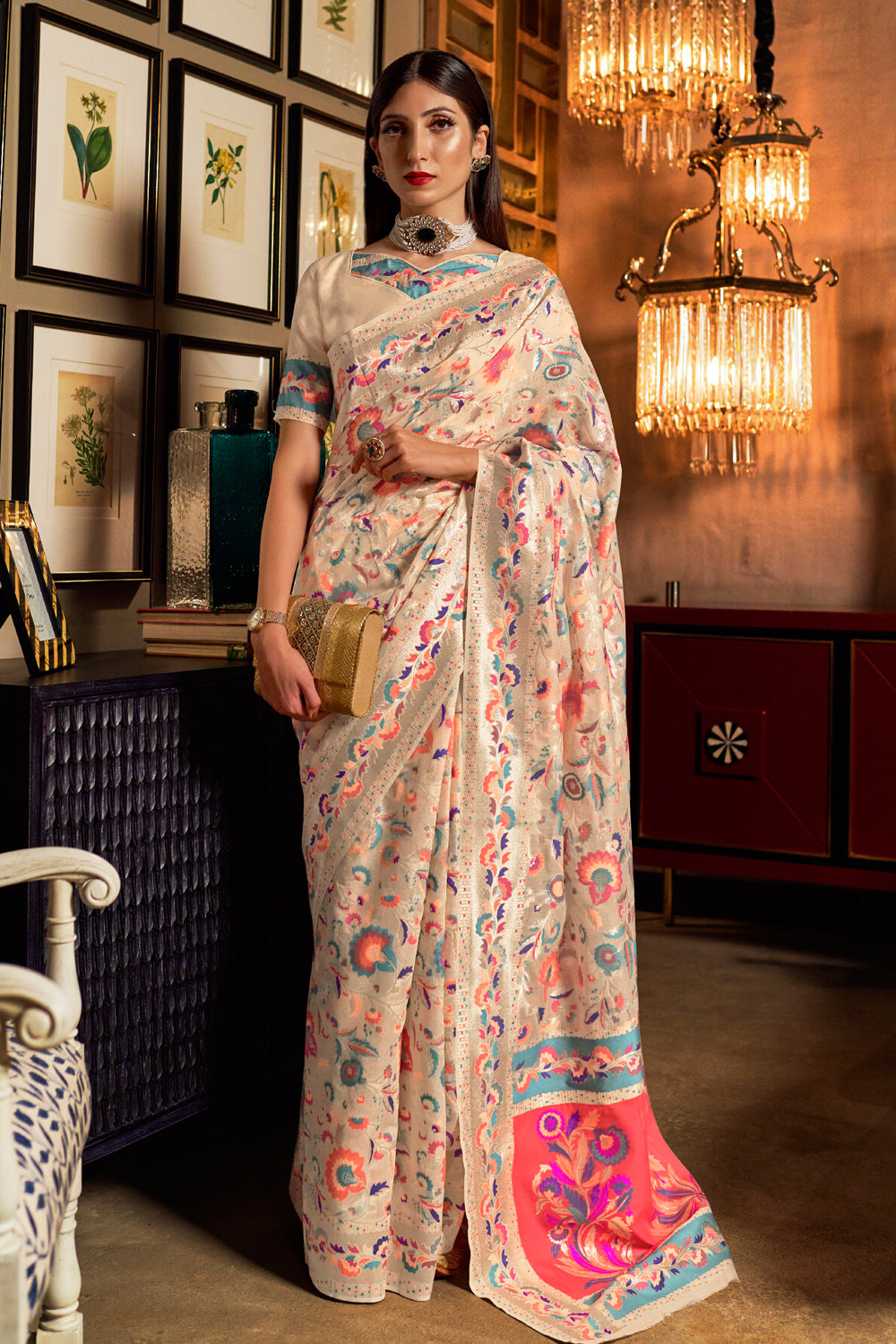 Seashell Off White Banarasi Saree