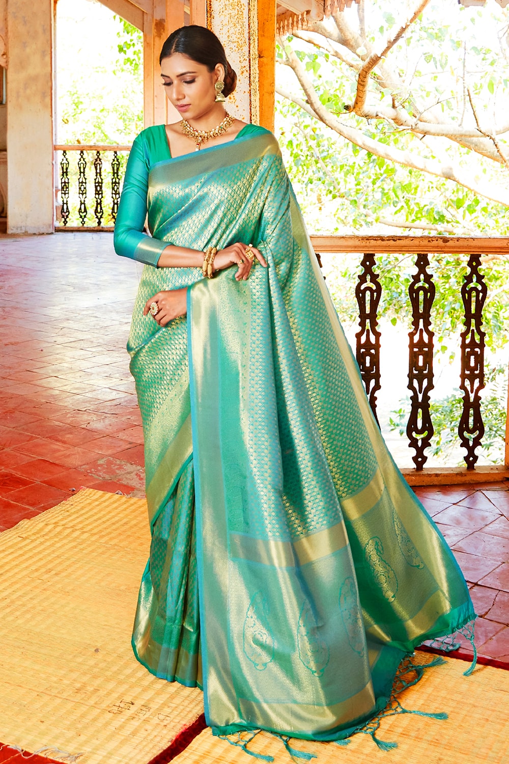 Jade Blue Zari Woven Kanjivaram Saree