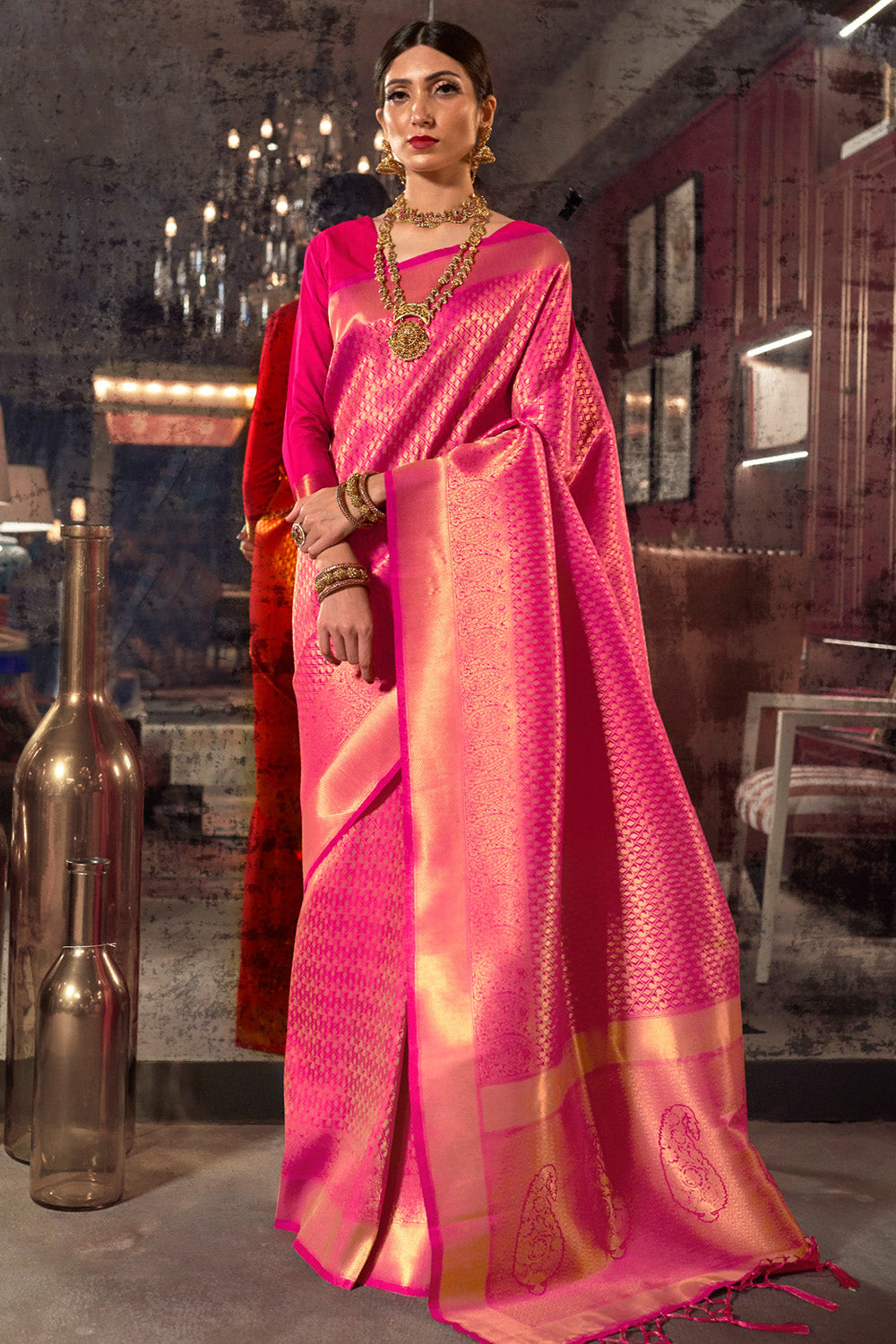 Ruby Pink Kanjivaram Saree