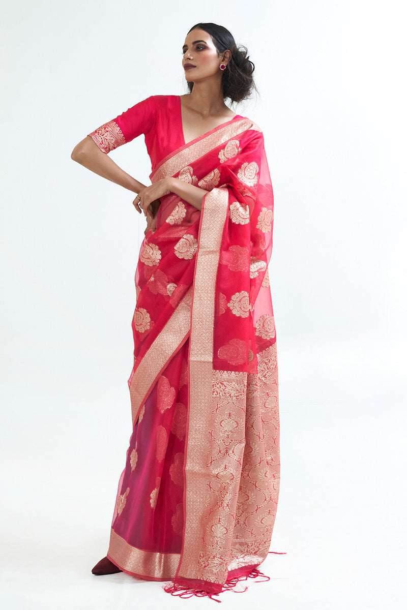 Ruby Red Organza Saree