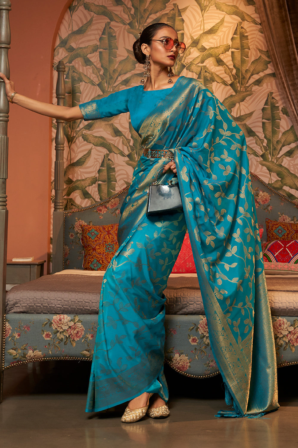 French Blue Kanjivaram Saree