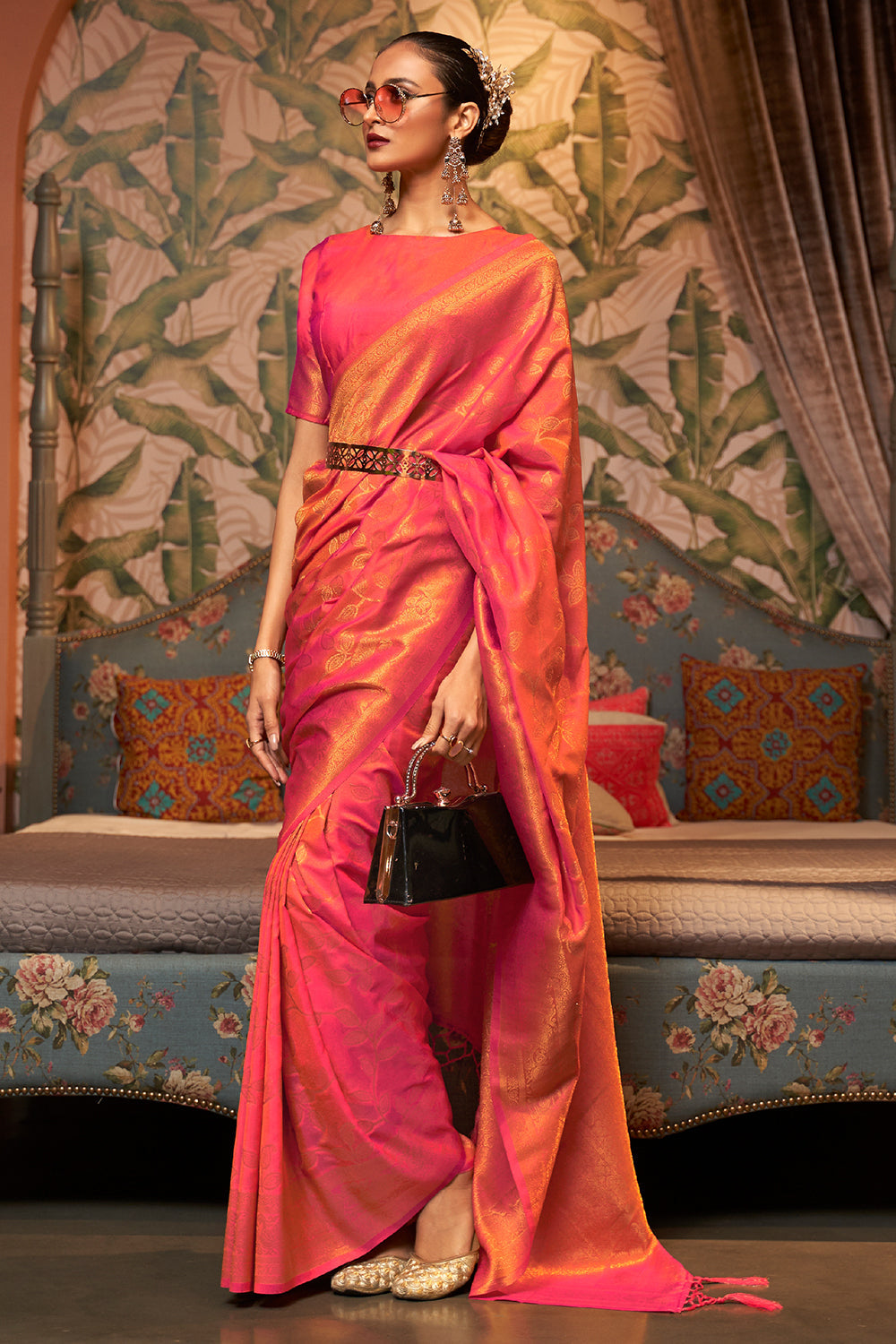 Brick Pink Kanjivaram Saree