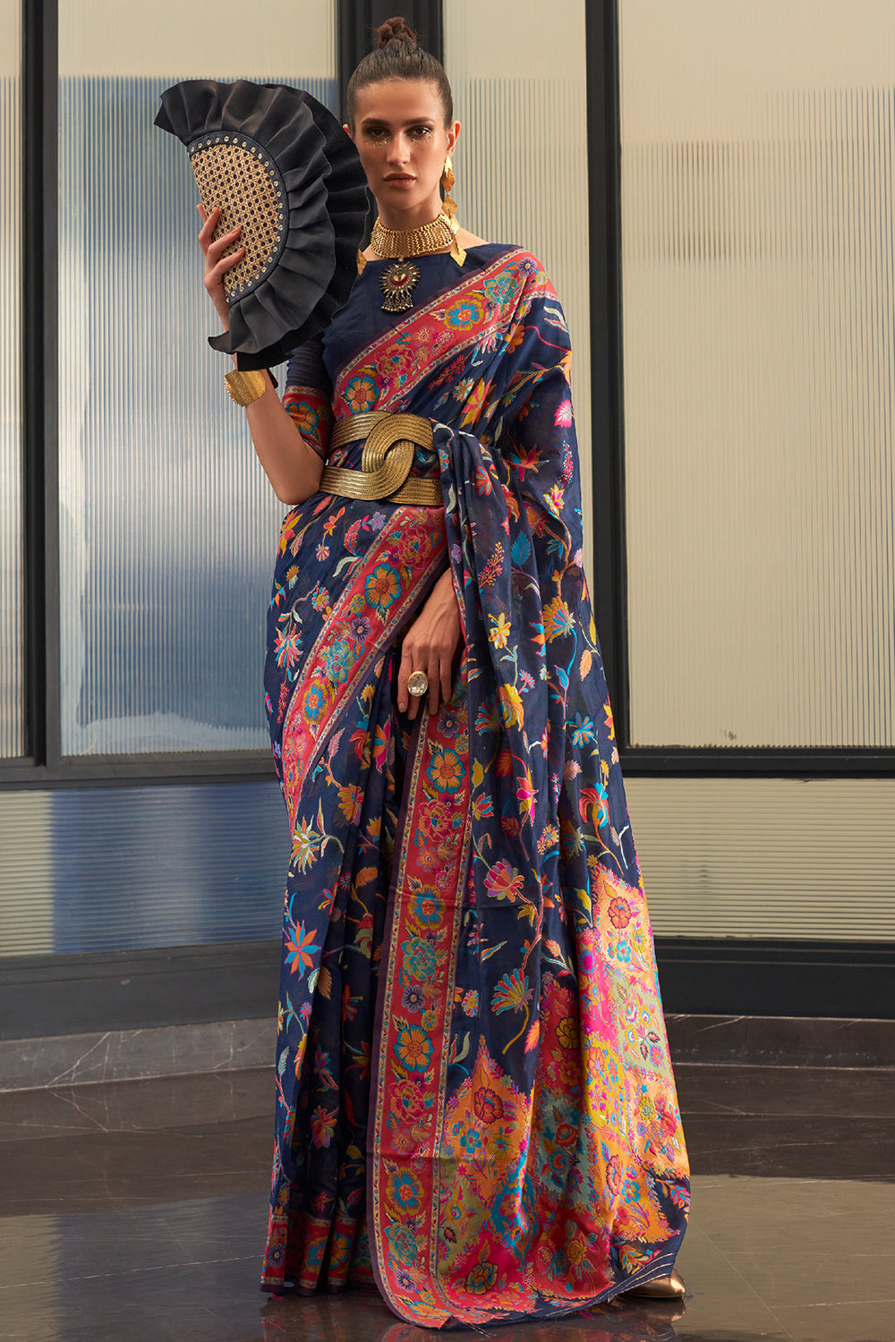 Navy Blue Georgette Saree