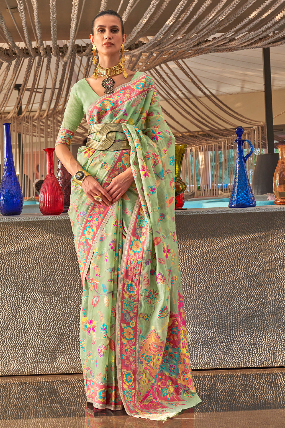 Pista Green Georgette Saree