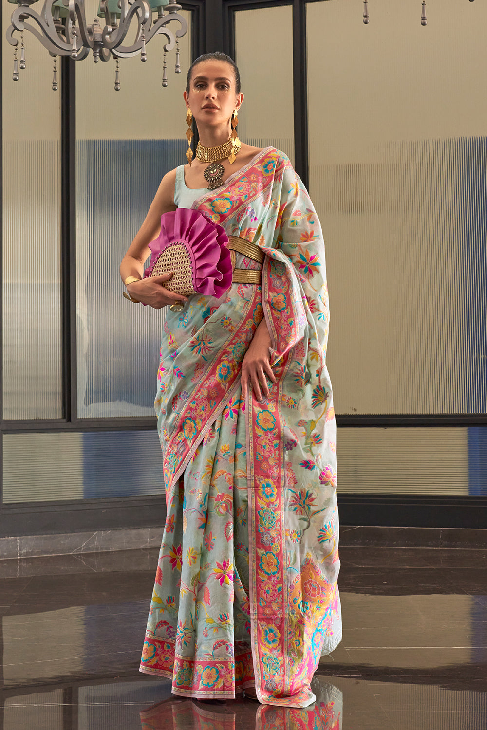 Light Blue Georgette Saree