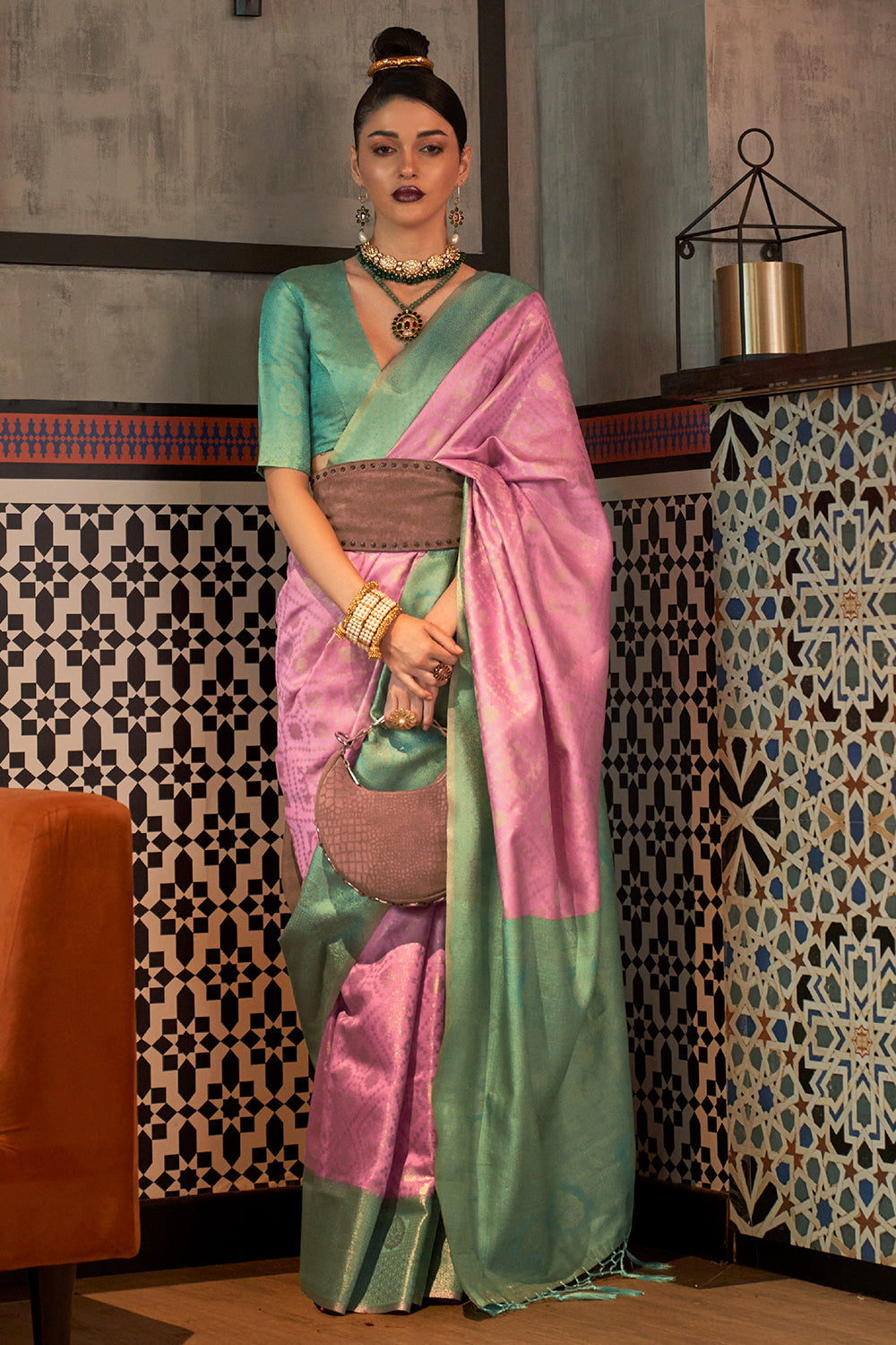 Pink Purple Kanjivaram Saree