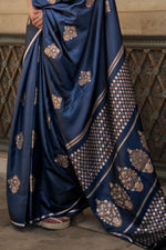 Twilight Blue Banarasi Satin Saree