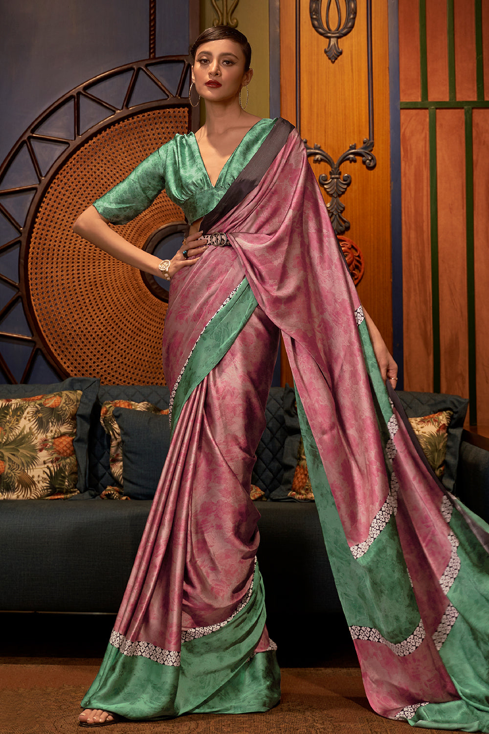 Buy Hot Pink Satin Silk saree online-Karagiri